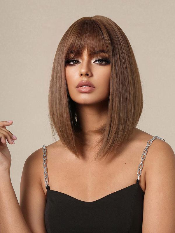 14 Inch Short Straight Wigs, Gorgeous Natural Fluffy Wigs with Bangs, Synthetic Hair Wigs for Daily & Cosplay & Costume Party Cute Hairstyles Uk Girls Wigs 8
