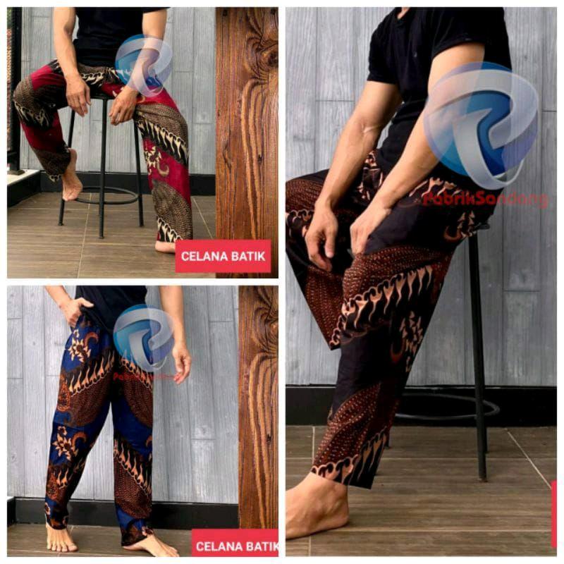 Celana Kolor Panjang Harian | Celana Batik Boim Santai Dewasa Pria Wanita Adem Motif Api Garuda Warna Merah Biru Hitam Kain Karet 0