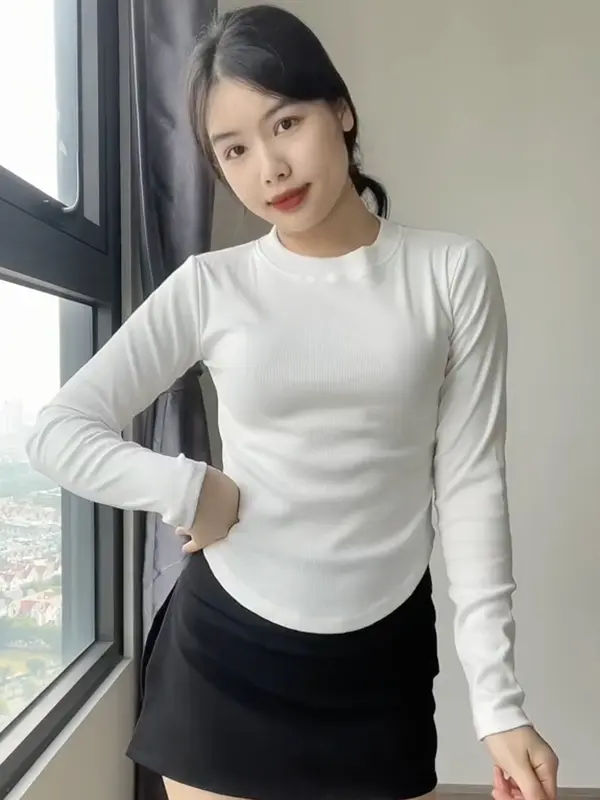 Áo tăm cổ tròn vạt bầu dài tay nữ - Thun dáng ôm body dài tay kiểu dáng bánh bèo tiểu thư hotgirl phong cách hàn quốc đẹp 8