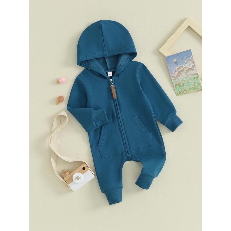 Áo liền quần cho bé, Áo liền quần dài tay có mũ trùm đầu Zip-up Solid Fall Romper Quần áo cho bé trai bé gái Jumpsuit 5
