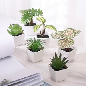 Planta artificial en maceta (set de 6 piezas), decoración de planta falsa, planta en maceta realista, adorno de escritorio para decoración de oficina en casa