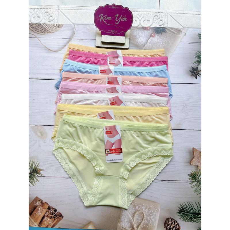Combo 10 Quần Lót Nữ Thun Lạnh Viền Phối Ren, Chất Mềm Mại Thoáng Mát (518) Size 45 - 55 Kg - Kim Yến Stores Nhung Cotton