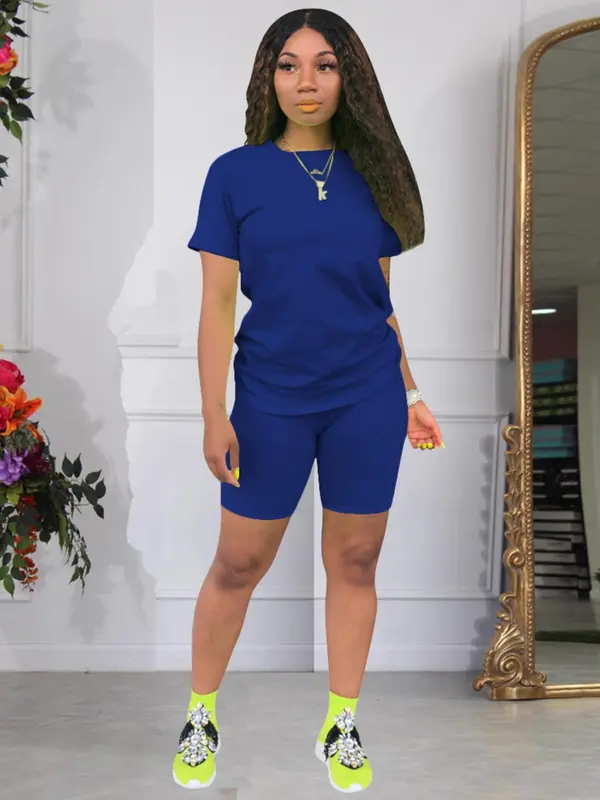 Two-piece Set Women's Ombre Print Skinny Shorts Set, Crew Neck Short Sleeve T-shirt & Track Shorts, Casual Summer Clothes Gym Sets for Women, Tracksuit Outfits To Hide Tummy Uk, Tracksuit Set Holiday 8