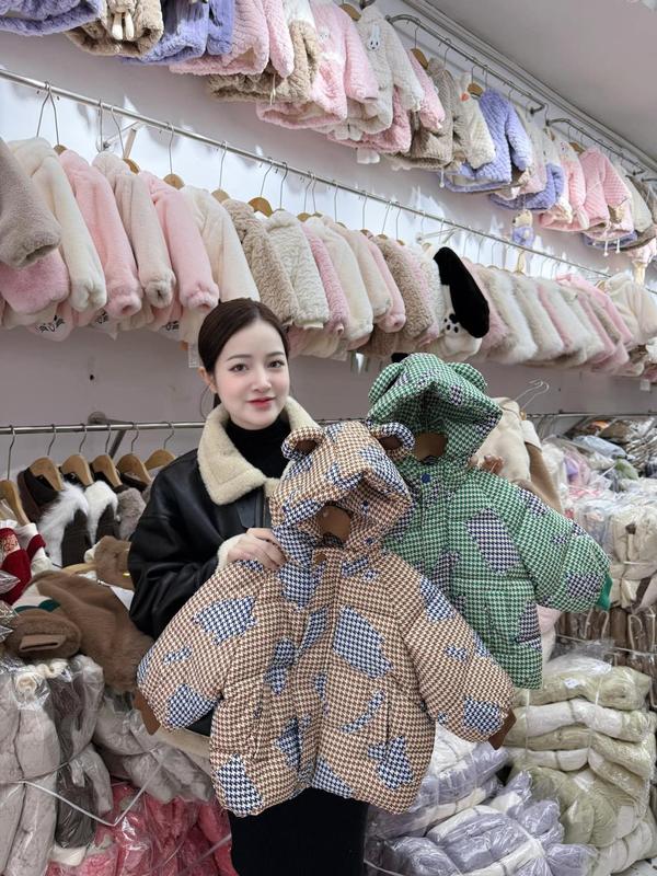 [GẠO.BABY] Áo khoác phao béo tai gấu ziczac loang (2 màu nâu-xanh) lót lông mịn siêu ấm áp cho bé by GẠO BABY