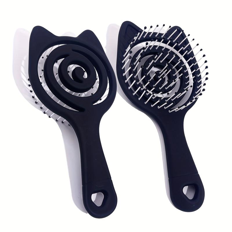 Product Introduction of 1pc Mini Cat-Shaped Detangling Hair Brush, Portable Travel Scalp Massager, Nylon Bristles, ABS Handle, Wet/Dry Use, Hollow Out Styling Comb 0
