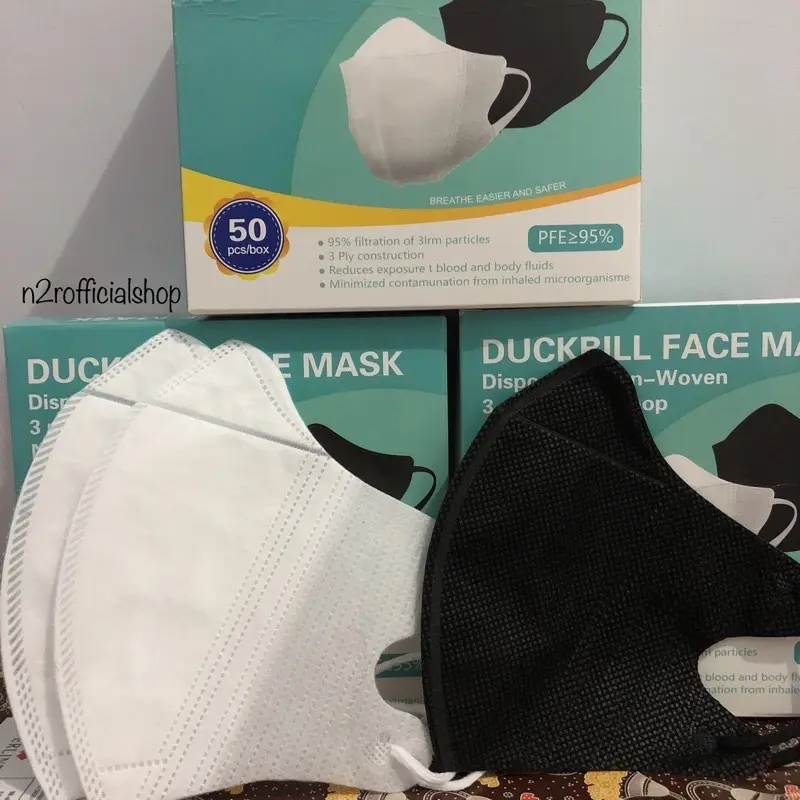 Masker Duckbill isi 50 pcs (1 box) - 3 PLY EARLOOP FACE MASK seperti sensi warna putih dan hitam
