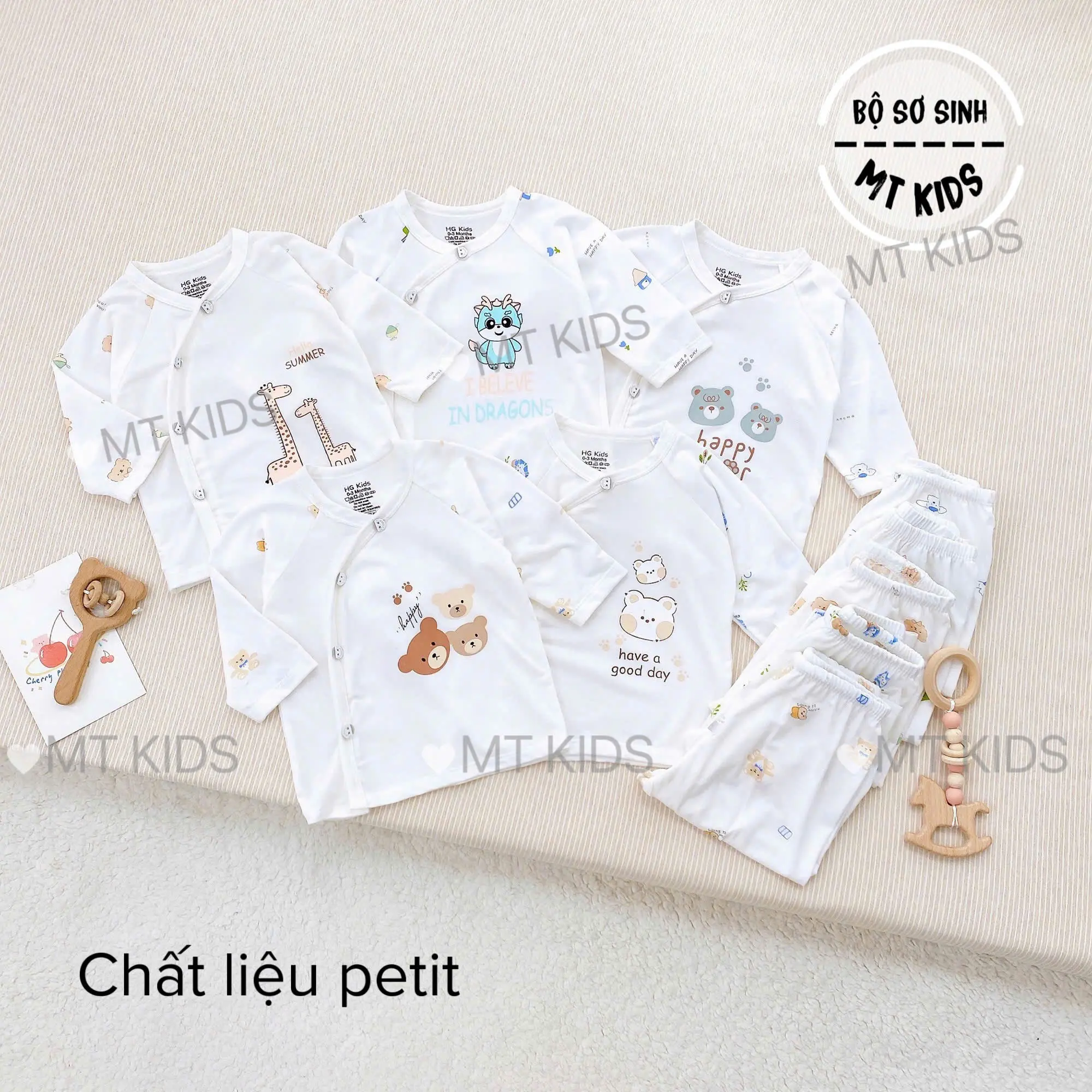 [ Hàng Đẹp] Bộ sơ sinh dài tay  chất liệu petit, mềm mại, thoáng mát, thấm hút mồ hôi cho bé 0-9 tháng tuổi
