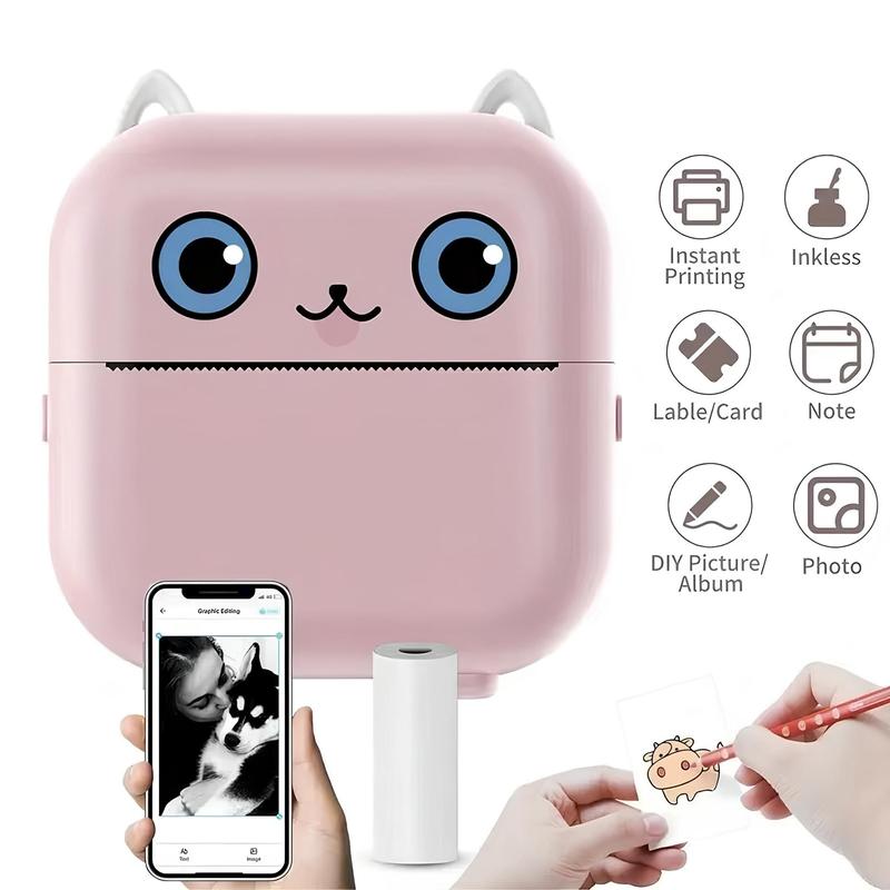 Portable Mini Printer, 1 Box Portable Wireless Photo Printer with Print Paper & Photo Sticker & Photo Corner Sticker, Bluetooth-compatible Label Printer for iOS & Android 5