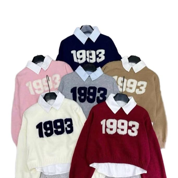 Sét 2 món áo len tay dài số 1993 phối sơ mi mẫu mới nhất mùa đông chuẩn hàng QCCC dành cho nữ Women Top Cổ Tròn Dài Tay - Njnkyumy Shop 0