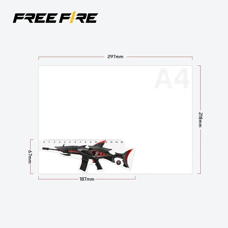 Mô hình Free Fire thước đo hình dạng PW-SCAR Thước Kẻ Học in 2 mặt ZD 4