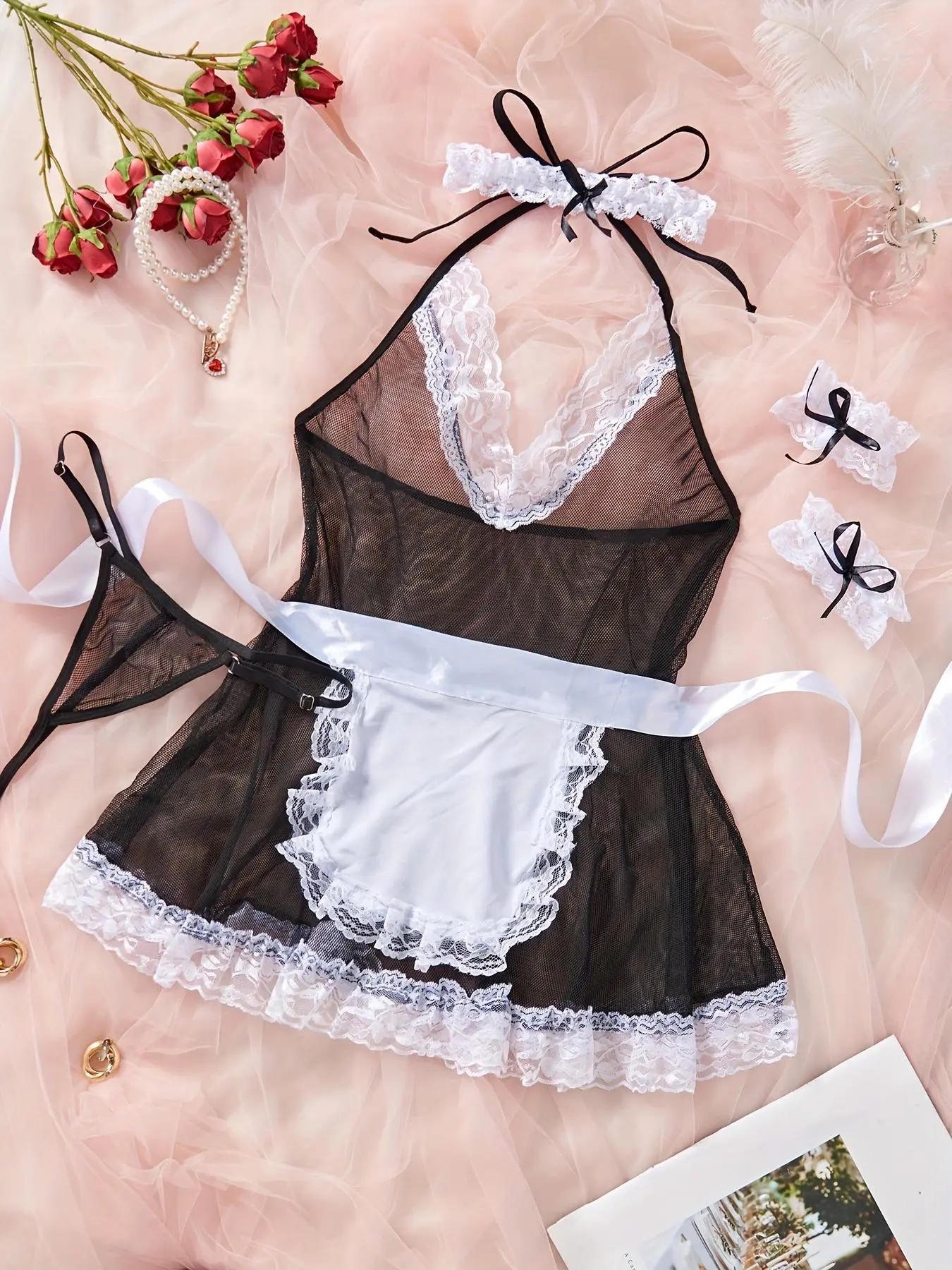 Women's Lace Underwear Set, Sexy Elegant Maid Costume Lingerie Set, Maid Costume Lingerie Set, Women's Underwear Set