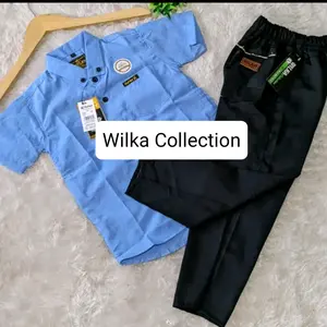 Setelan kemeja anak lengan pendek celana cinos panjang1-15 tahun//setelan kemeja anak Lengan pendek Baju Laki-Laki