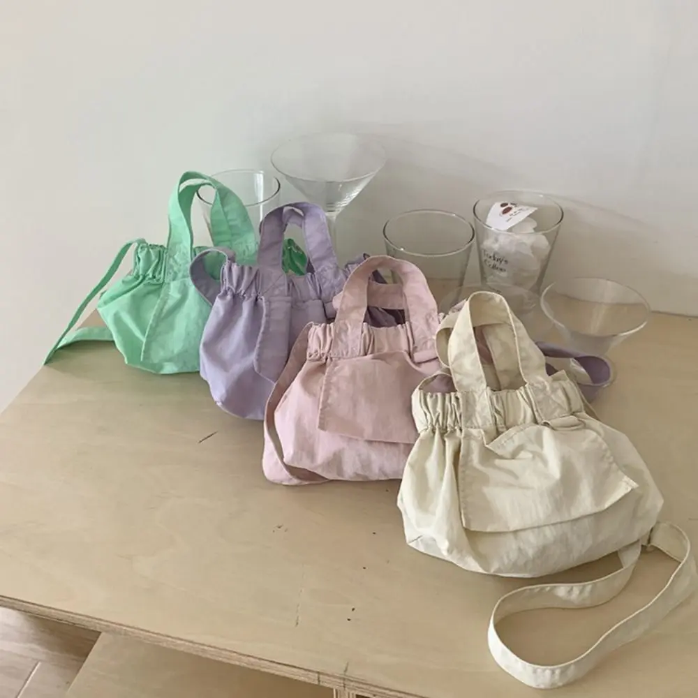 Sweet Korean Style Nylon Shoulder Bag Small Crossbody Bag Canvas Messenger Bag Solid Color Bucket Bag Dumpling Bag Women
