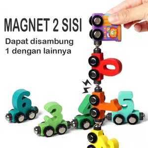 Mainan Puzzle Magnet Digital Train Kereta Api Kayu Angka Edukasi Toys Magnetik Roda Putar usia dini Wooden Railways Numbers