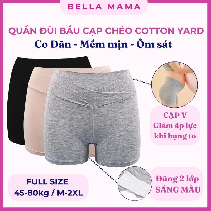 Quần Đùi Bầu Mặc Nhà Cạp Chéo Chất Cotton Yard Quần Bầu Mặc Trong Váy Cho Mẹ Bầu Bella Mama QV2