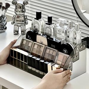 Rak Penyimpanan Kosmetik, Berperingkat, dengan Kusyen, Penyusun Palet Pembayang Mata, Sesuai untuk Meja Solek dan Desktop, Berbilang Lapisan, dengan Rak Paparan Minyak Wangi Kotak makanan ringan storage cabinet box with rollers kotak & tong penyimpanan