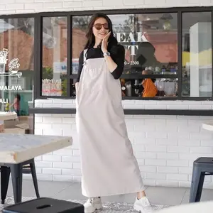 Overall Wanita Dres Jumpsuit Baju Kodok Overal Korea Kekinian LD 102 PB 130 Bahan Line basic dress muslimah overall wanita muslim korean style murah terbaru Hitam Panjang Casual Cewek Dewasa uno