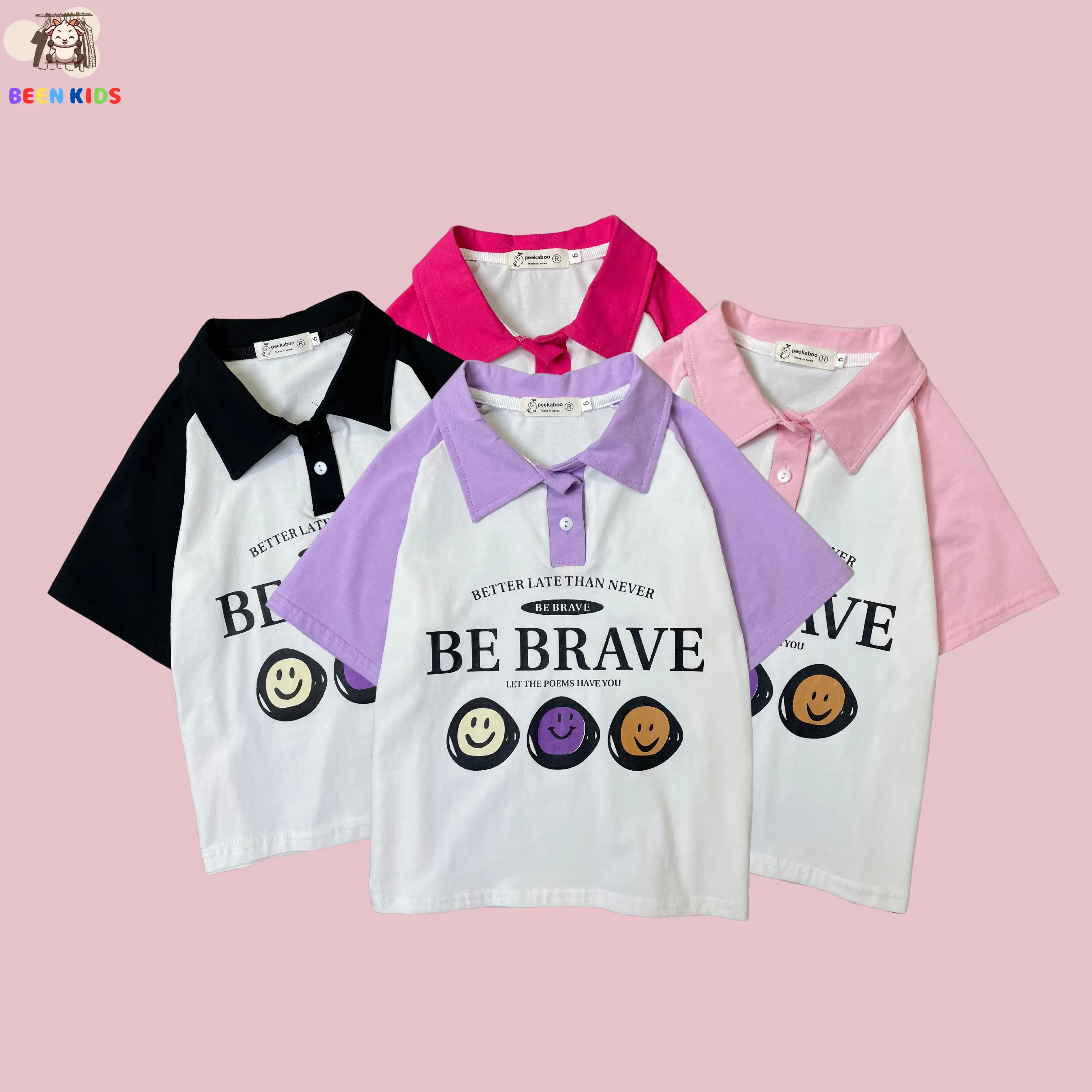 [Been kids 25] Áo Polo cotton lạnh M1 form dáng Hàn Quốc cho bé gái size từ 15-37kg