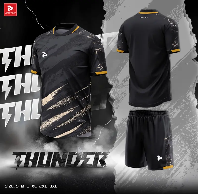 Quần Áo Bóng Đá Thiết Kế JP Thunder Đen Thun Mè Cao Cấp Thoáng Khí Thể Thao Đương Đại 8