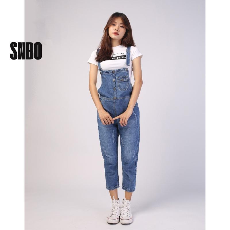 Quần yếm trơn jeans nữ dài cơ bản 5 cúc SNBO chất vải jeans mềm mịn phong cách trẻ trung hàn quốc MÃ YJ012 4