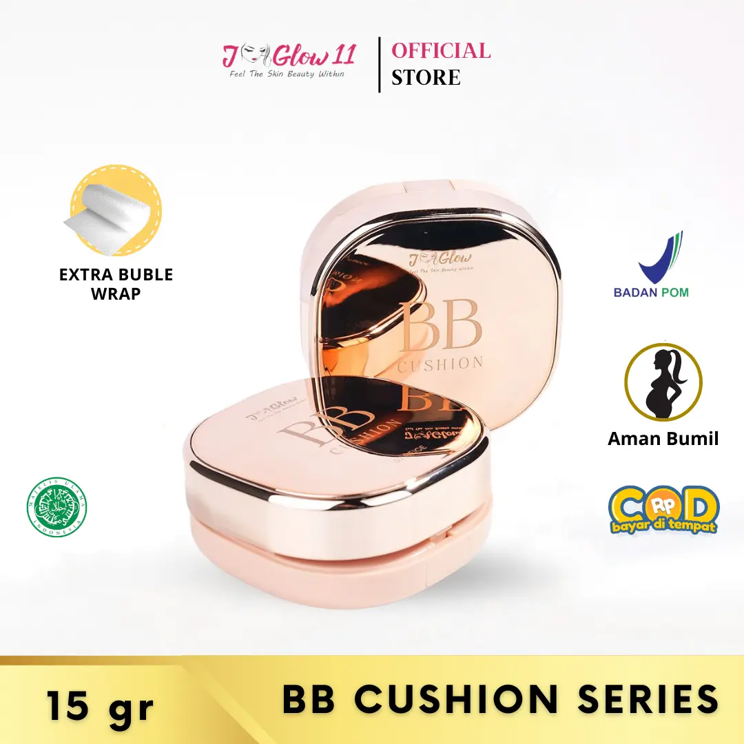 Jglow Cosmetics BB Cushion Glowing Kosmetik Make up Tahan lama Anti air / BB Cushion Ivory / BB Cushion Light Beige