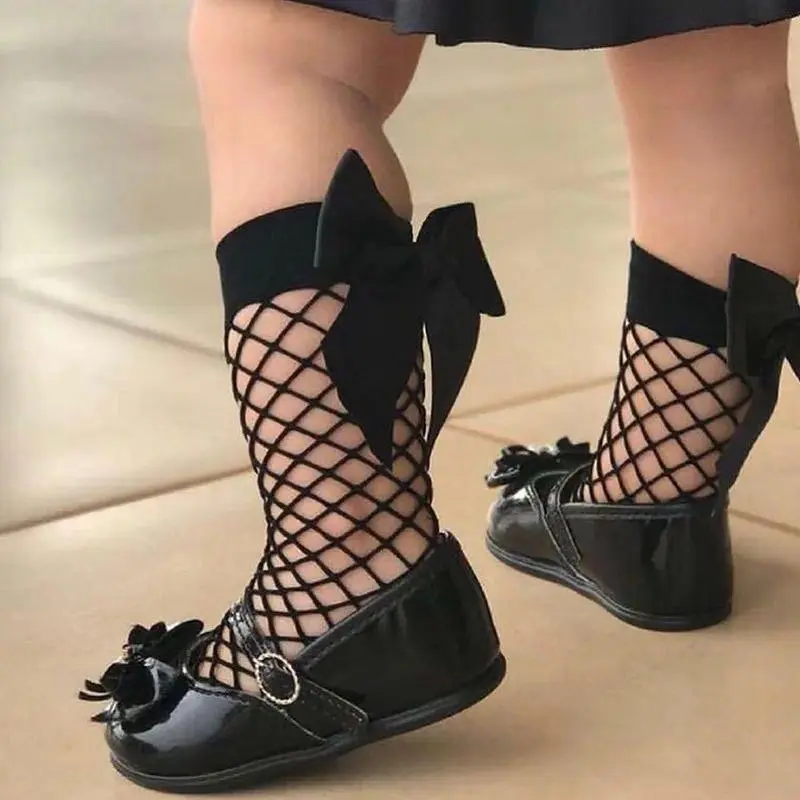 Tất Lưới Cho Em Bé Gái, Thời Trang, Có Nơ Lớn, Làm Bằng Bông Mùa Hè, Thoáng Khí, Màu Đen Và Trắng, Thiết Kế Dễ Thương, Thích Hợp Cho Trẻ Mới Biết Đi Và Trẻ Em, 0-6 Tuổi 4