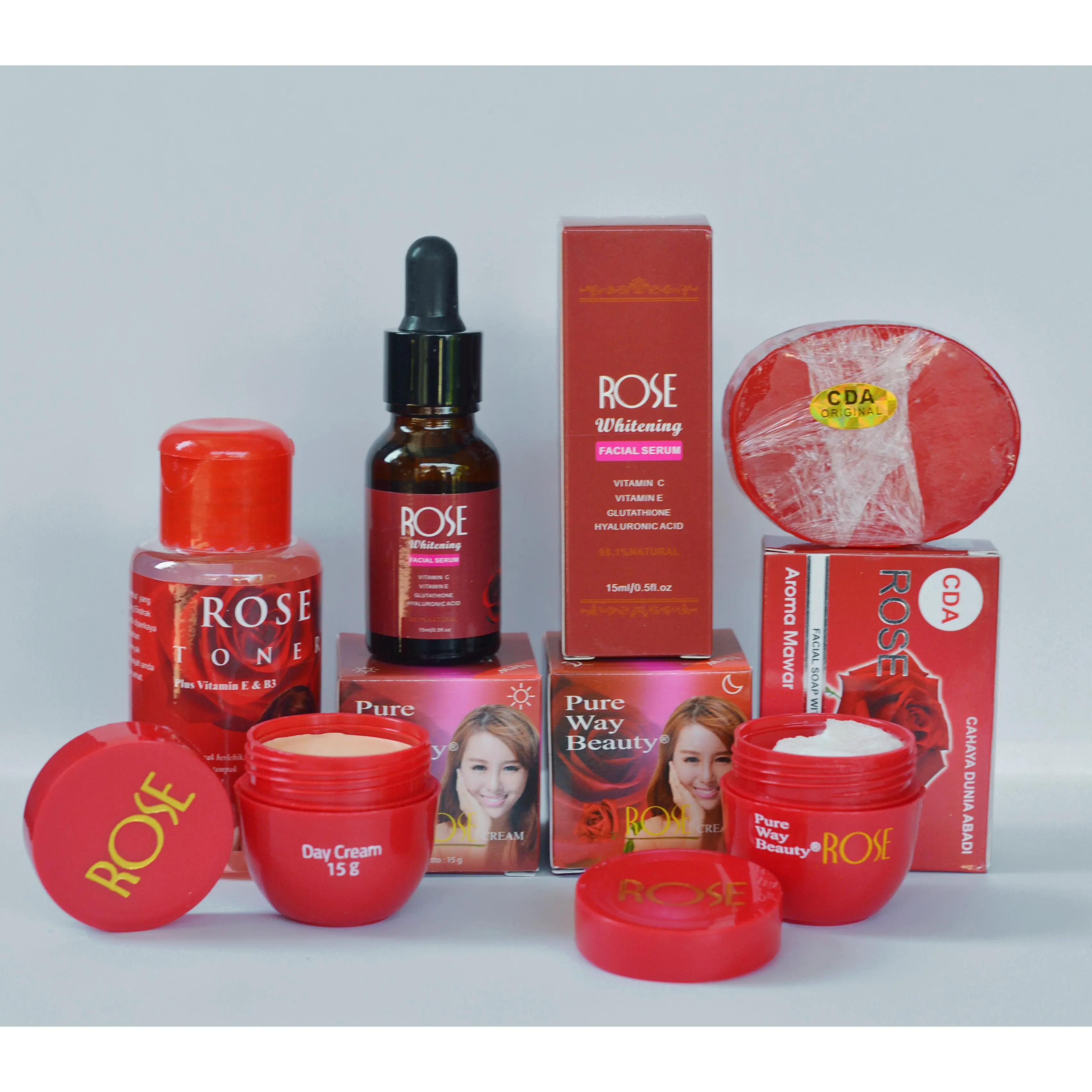 Paket Lengkap Rose 5in 1 / Cream Rose Pure Way Beauty - Cream Siang dan Malam + Sabun Rose + Toner Rose Plus Serum Rose Original BPOM/rose cream pemutih ori 1 paket/others/cream rose original 1 paket bpom/Krim Wajah Glowing