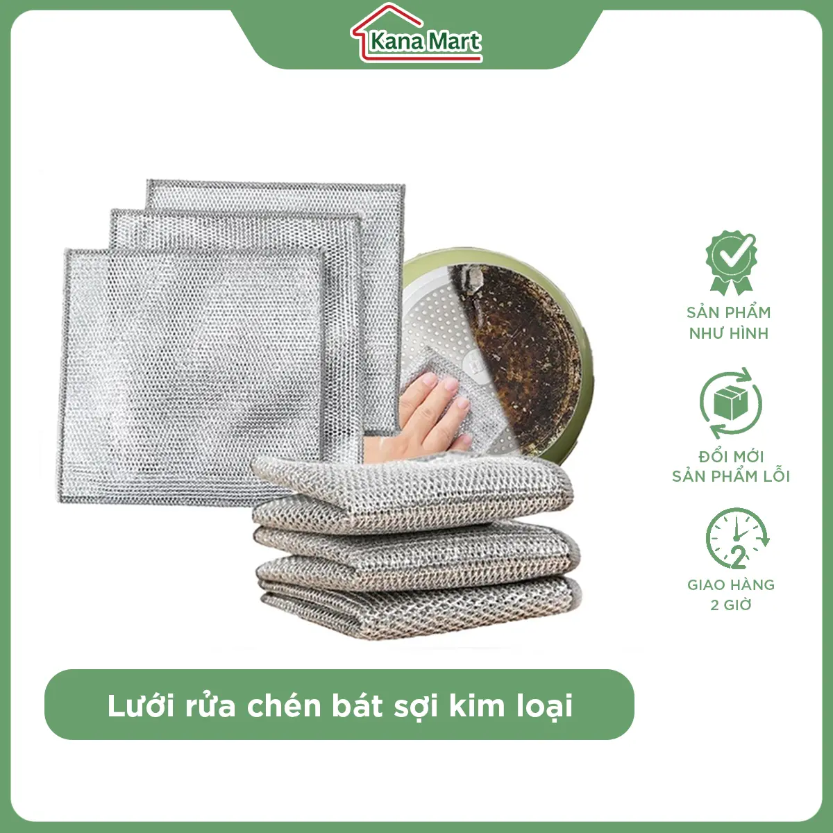KANA MART - Khăn lưới sợi kim loại dùng rửa bát chén dĩa, Khăn Lau Bếp Kim Loại Giẻ Rửa Bát Chén Dĩa Chất Liệu Dây Bạc