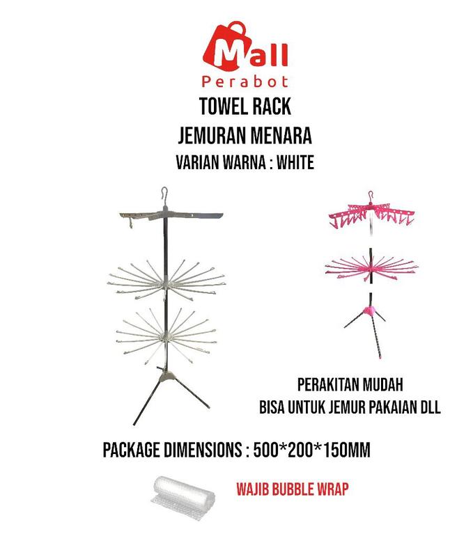 Mall Perabot | Jemuran Menara | Jemuran Bayi Hanger Baju Lipat Model Tiang 3 Susun | Gantungan Tower Cucian Bayi Jepitan Pakaian Plastik Rak Stainless 6