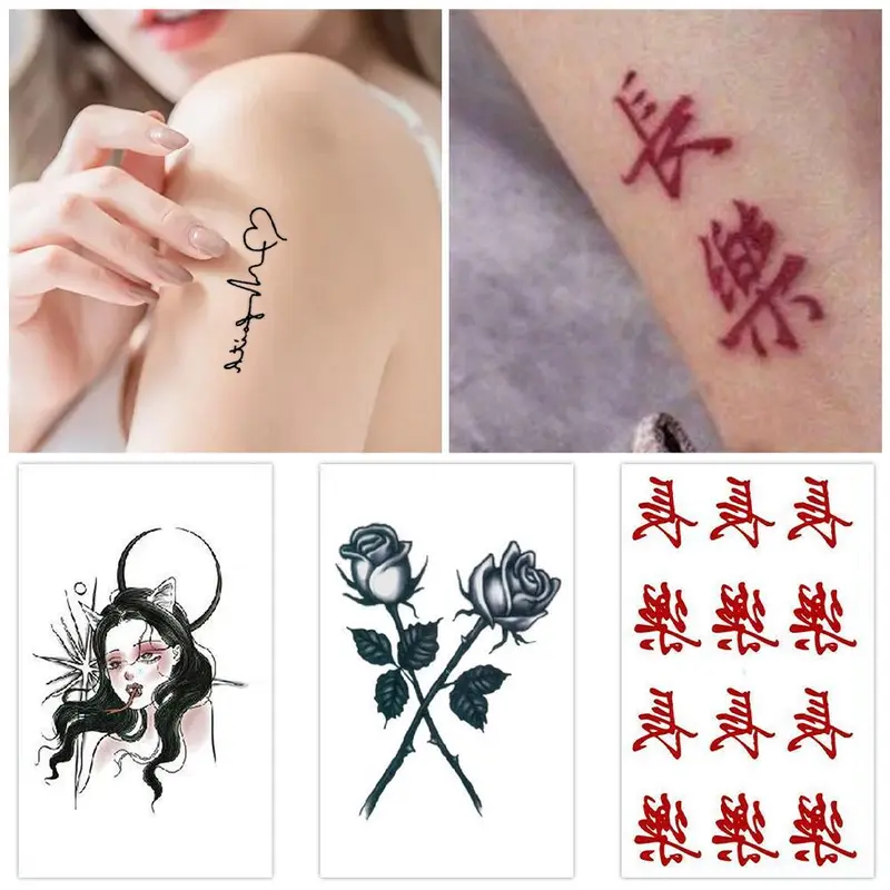 Miếng Dán Hình Xăm Hoa Hồng Mặt, Lâu Trôi, Không Thấm Nước, L8S1 5