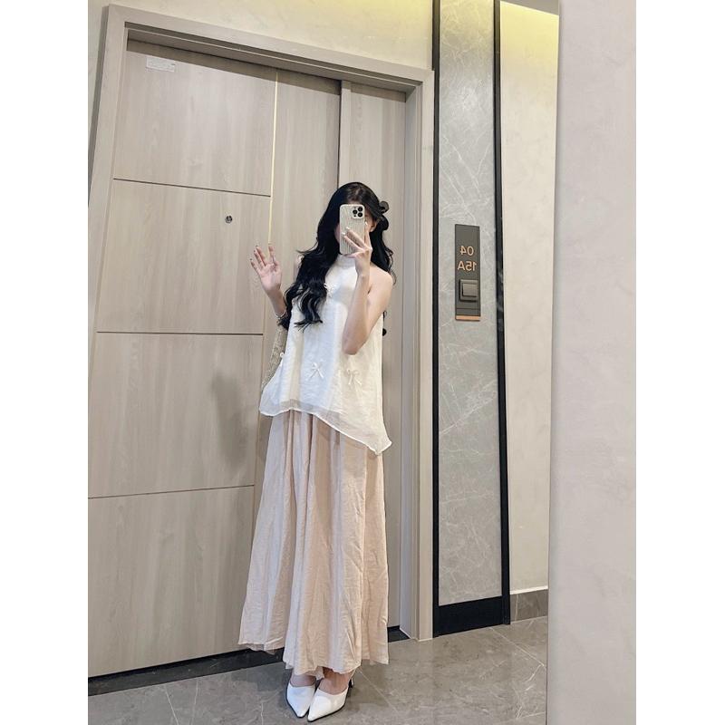 Set áyếm trơn Đính nơ kèm quần xuông Samhyewear 2
