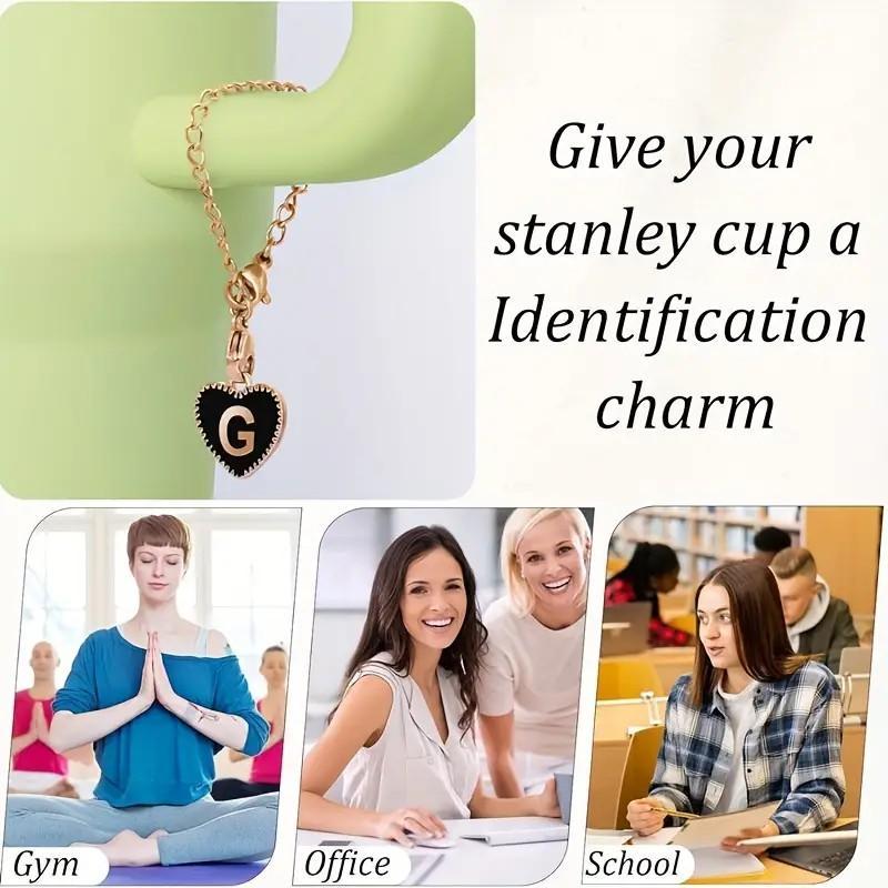Shape Of Heart Letter Pattern Tumbler Charm, 1 Count Initial Letter Name ID Tag, Personalized Handle Charm for Tumbler, Straw Cups Drinkware Accessories 4