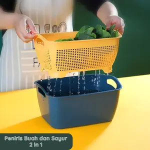[Gloria] Peniris Sayur dan Buah 6 in 1 Baskom Pencuci Makanan Wadah Tirisan Plastik Multifungsi