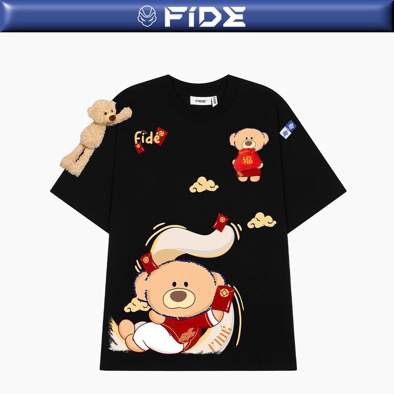  Áo thun JoyBear FIDE TEEDY phông cotton unisex nam nữ Form rộng cổ tròn đính gấu - AT135  TẶNG GẤU  