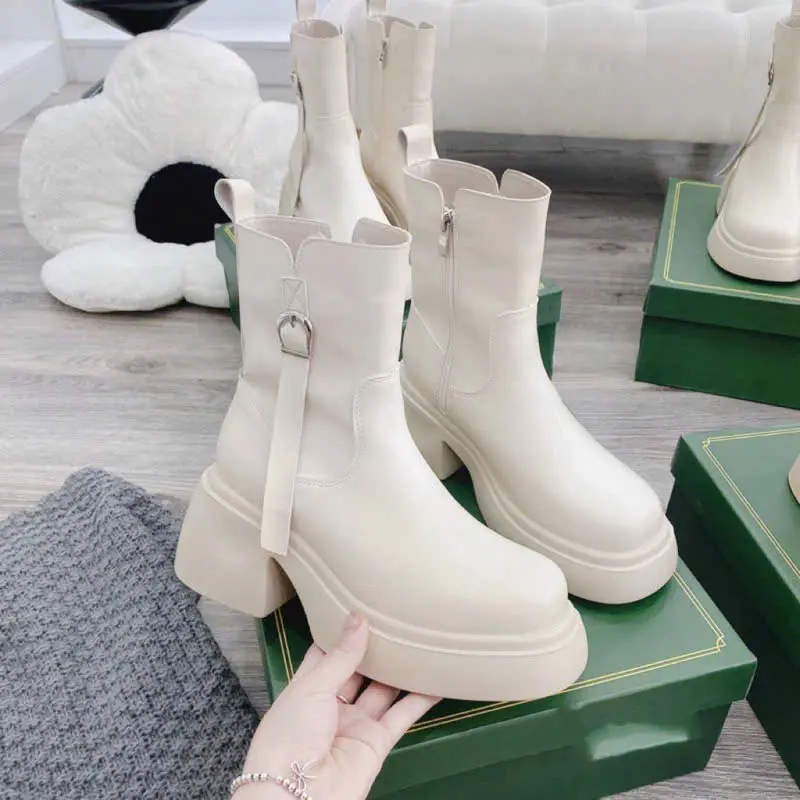 HACHI SHOES 5566-1 BỐT NỮ CỔ CAO ĐẾ XUỒNG CAO 7CM FULBOX