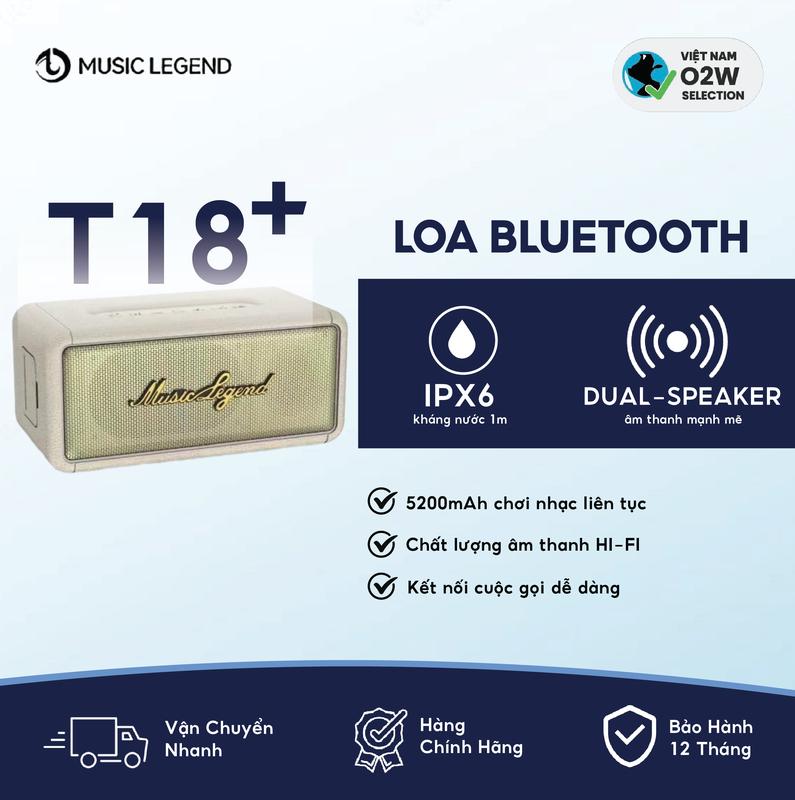   SIÊU SALE  Loa bluetooth Music Legend T18 Plus Kháng nước IPX6,Dual-Speaker âm thanh HIFI Kết nối cuộc gọi - Chính hãng bảo hành 6 tháng 