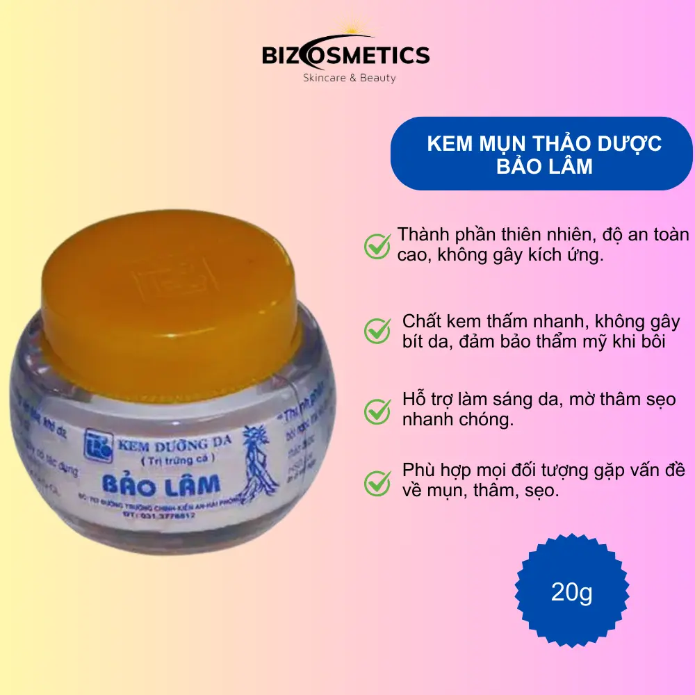 Kem ngừa mụn dưỡng trắng da Bảo Lâm 20g/10g