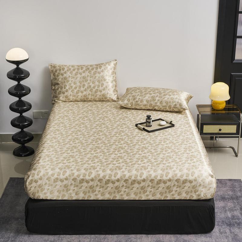 Satin Leopard Print Bedding Set, 3 Counts Including 1 Count Soft Comfortable Fitted Sheet & 2 Counts Pillowcase without Filler, Bed Linens, Room Accessories Bedding Supplies for Home Hotel, Bedroom Decor, Gift for Summer 3