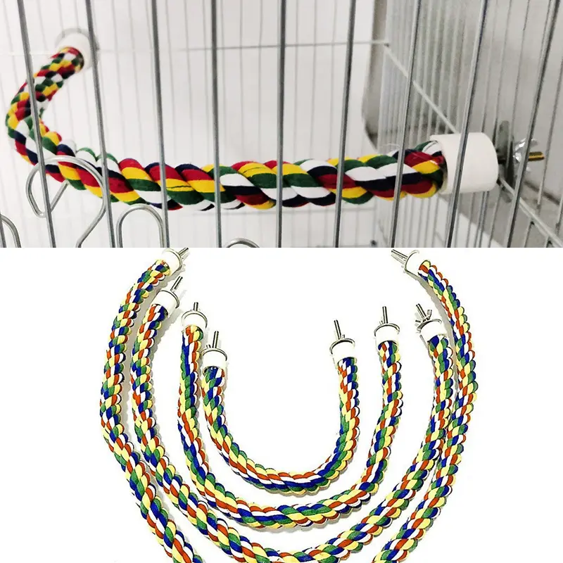 Parrot Bird Standing Toys Cotton Rope Colorful Toy Chew Perches  for Bird Cage Cotton Rope Bird Accessories Parrot Toys Birds