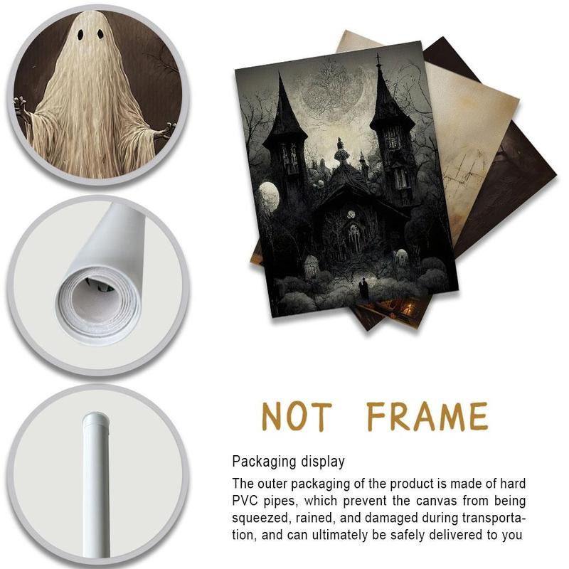 Halloween Themed Unframed Canvas Painting, 1 Count Vintage Style Waterproof Wall Art, Wall Decor for Home Living Room Bedroom 5