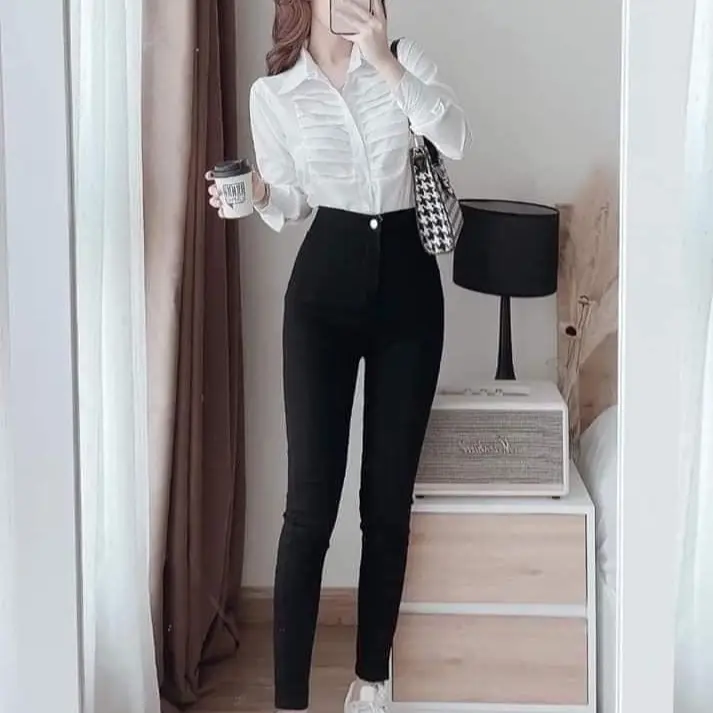 Lenging cúc khoá, lenging khóa chất liệu umi Hàn co giãn thoải chỉ giặt tay năng động Nữ Legging Quần size m nút