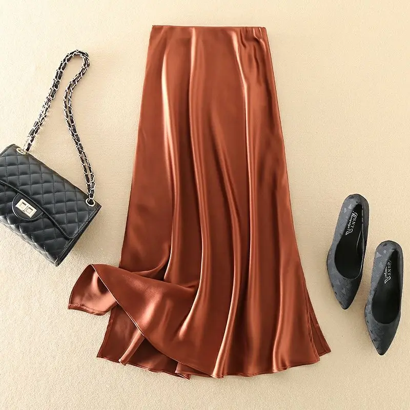 Chân Váy Xẻ Tà, Chất Liệu Satin Mượt Mà, Thiết Kế Thanh Lịch, Cạp Cao, Chân Váy Chữ A Bó Sát Chân Váy Đuôi Cá Thanh Lịch, Hàng Mới Về Năm 2024 2