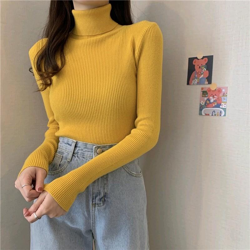 Áo cổ lọ tay dài chất thun len gân tăm phong cách Hàn Quốc 6