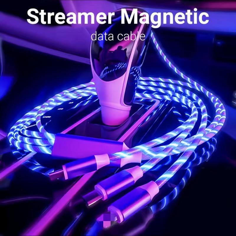 Cáp sạc di động, 3 IN 1, Cáp USB LED, Streamer đầy màu sắc, Cáp Type C và Micro, Sạc nhanh, Dòng dữ liệu 2