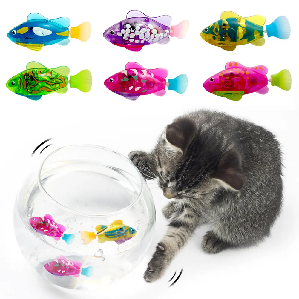 Electric Fish Cat Interactive Toy with Light Water Swimming Robot Fish Toy Pet Playing Toys #439664