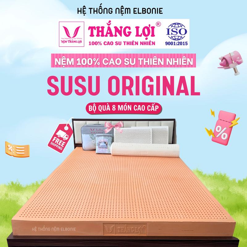 Nệm Cao Su Thiên Nhiên 100% SuSu Original Thắng Lợi "Chính Hãng" Đủ Size, Bảo Hành 20 Năm, Quà tặng Trị Giá (1tr5), Êm Ái, Đàn Hồi Tốt Co dãn 4 chiều thoáng mát,thấm hút,nâng đỡ cột sống