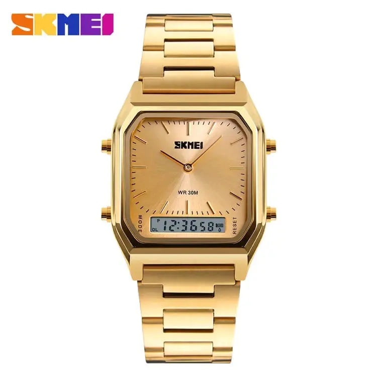 SKMEI Jam Tangan Pria Wanita Model Terbaru Double Time Analog Digital Quartz Stainless Watch 1220 Fashion Sport WR 30M Square Dial 43mm 2
