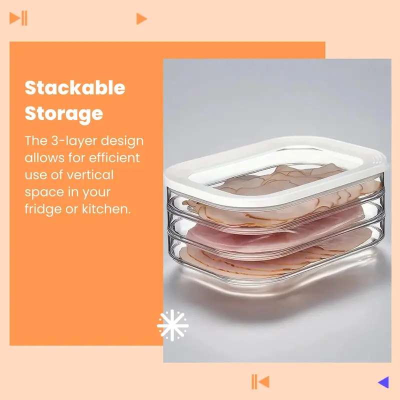 3 Layer Deli Meat Container, 1 Count Stackable Food Storage Box with Lid, Cold Cuts & Lunch Meat Organizer, Meal Prep Container for Cheese, Kitchen, Modern Kitchenware 1
