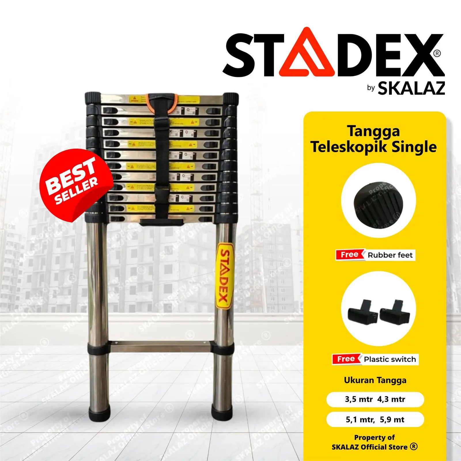 Tangga Teleskopik Single Stainless Steel 4,3 mtr Stadex by Skalaz