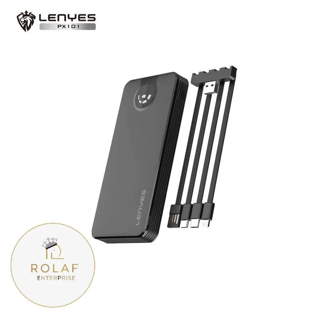 LENYES PX101 Powerbank 10000mAh Mini Slim Portable With 3 Kabel Output Lightning Type C Micro Power Bank